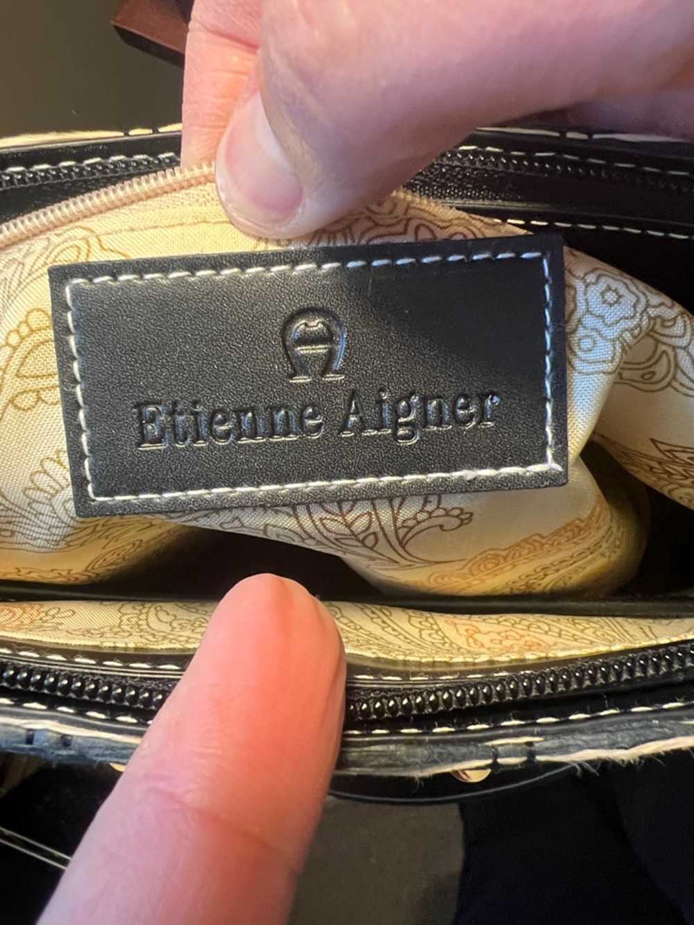 Etienne Aigner Black & Cream Woven Tote with Gold Hardware - Picture 7 of 11
